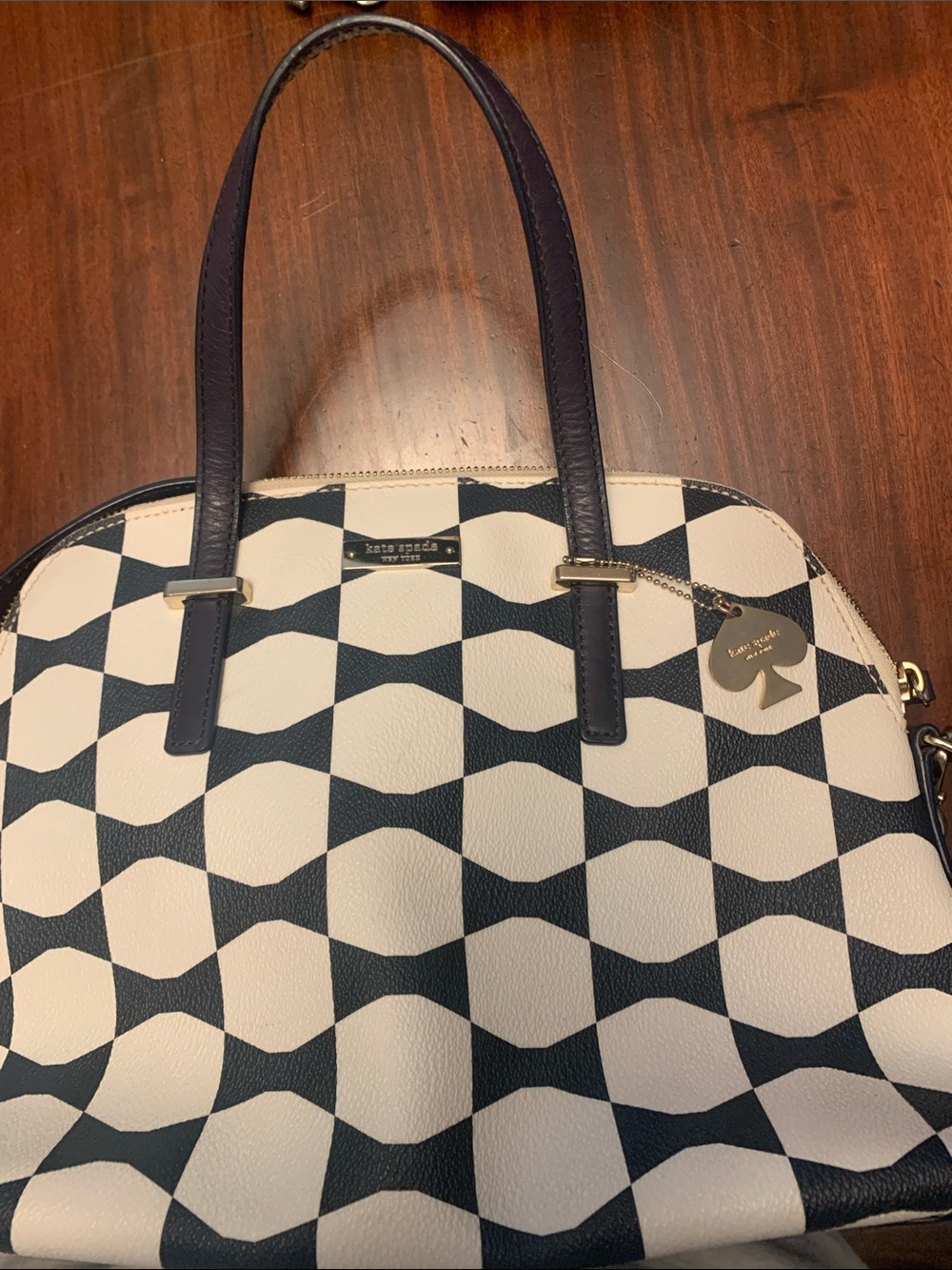 kate spade Navy and Cream Geometric Dome Satchel